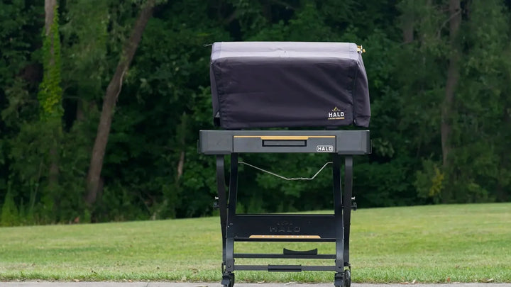 Halo Elite1B Countertop Griddle (2 Zones) featuring dual-zone burner system, 284 sq. in. cooking surface, wind-proof design, and quick warm-up time.