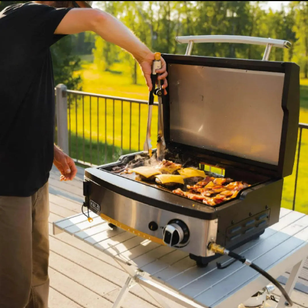 Halo Elite1B Countertop Griddle (2 Zones) - Compact outdoor griddle with dual-zone burner system, 284 sq. in. cooking surface, and wind-proof design for versatile temperature control.