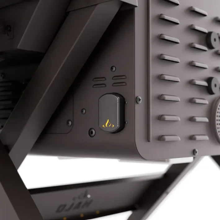 Halo Prime550 Outdoor Pellet Grill features rechargeable battery power, large cooking area, dual-pellet blending, and portable design for camping, tailgating, or backyard use.