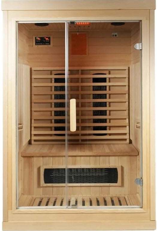 Compact Harmony 2 Sauna features premium Hemlock wood construction, dual heating system, and customizable settings for personalized relaxation.