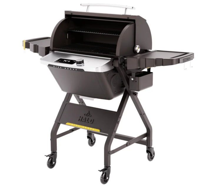 The Halo Prime550 Outdoor Pellet Grill features a rechargeable battery and dual-pellet blending for customizable smoke profiles.