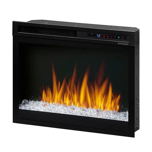 Dimplex Nova 23" Multi-Fire XHD Plug-in Electric Firebox: A sleek black glass surround reveals vivid flames that can be adjusted in brightness and speed using LED-powered controls for a cozy ambiance.