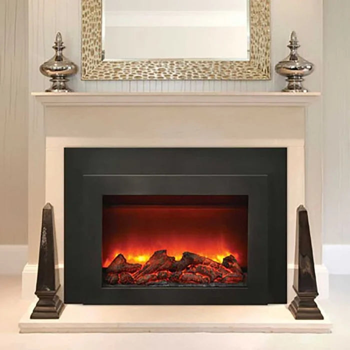 Amantii INS-FM-34 Electric Insert with Gradient Flame and Black Steel Surround in Modern Fireplace Design