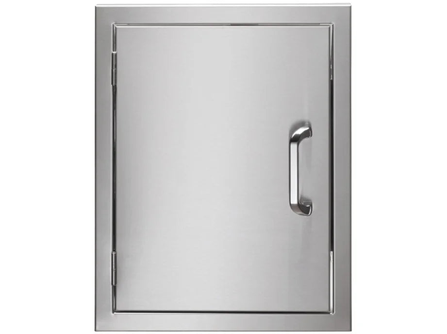 Vintage Grills 30-Inch Stainless Steel Access Door featuring double-lined construction, premium 18-gauge #304 stainless steel build, pinned hinges, and centered handle design for smooth operation in outdoor kitchen layouts.