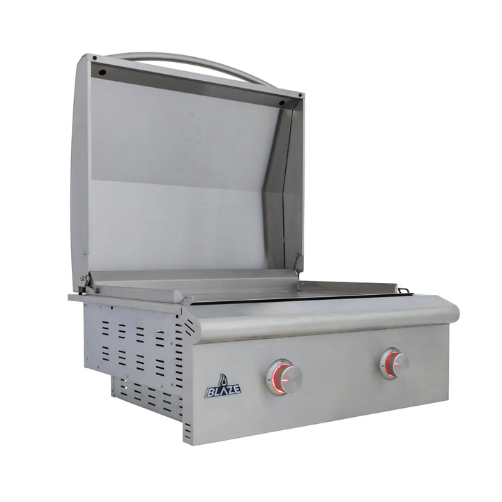 Blaze LTE+ 30-Inch Gas Griddle featuring a reinforced stainless steel cooking surface, dual 18,000 BTU burners, and sleek new branding for backyard chefs demanding high-performance and style.