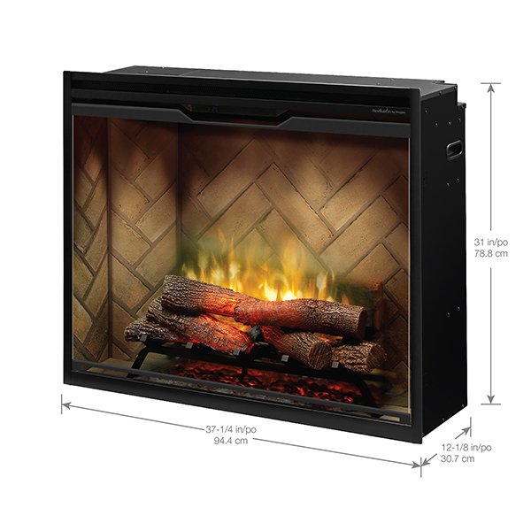 New Dimplex Revillusion Portrait 36 inch Built-In Electric Firebox w/ Glass and Plug Kit | Herringbone Brick