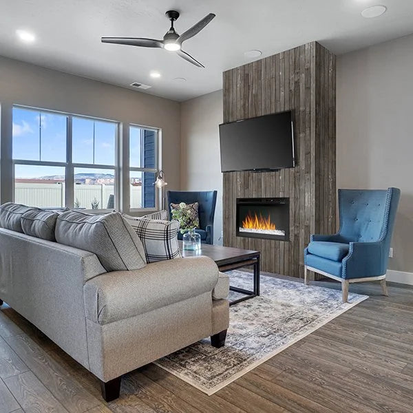Dimplex Nova 26" Multi-Fire XHD Plug-in Electric Firebox: Sleek, low-profile design with high-contrast flames, customizable multi-flame technology and fan-forced heating.