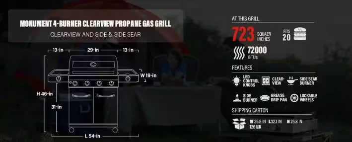 Monument Grills "35633" Stainless Steel 4-Burner Gas Grill - Classic Series