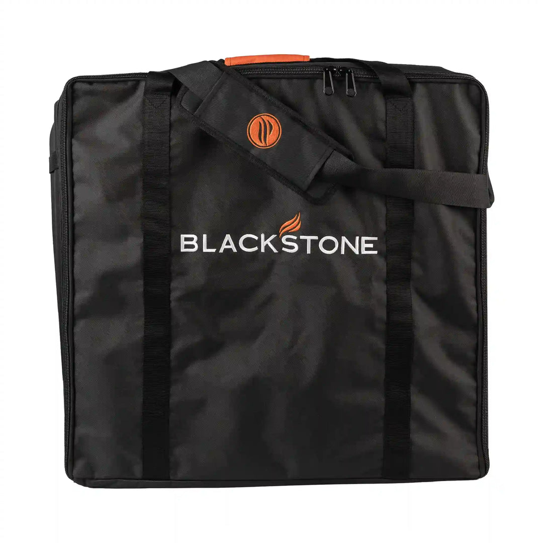 Blackstone 22" Griddle Carry Bag made from heavy-duty, weather-resistant materials with PVC lining and reinforced zippers for protecting 22" tabletop griddles.