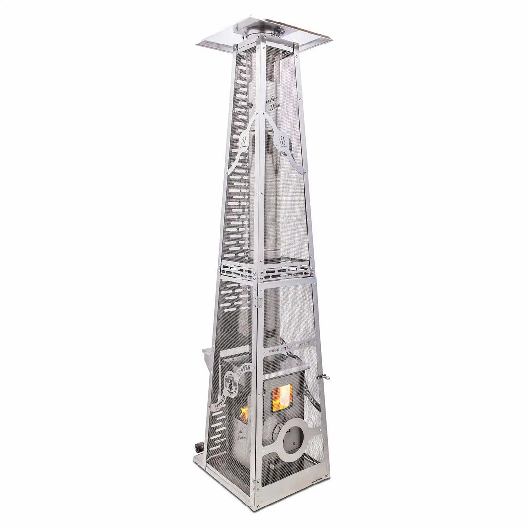 Lil' Timber Outdoor Fireplace with Elite Safety Cage: Luxurious stainless steel fireplace producing 72,000 BTUs of efficient heat with virtually smokeless performance and clear flame visibility.
