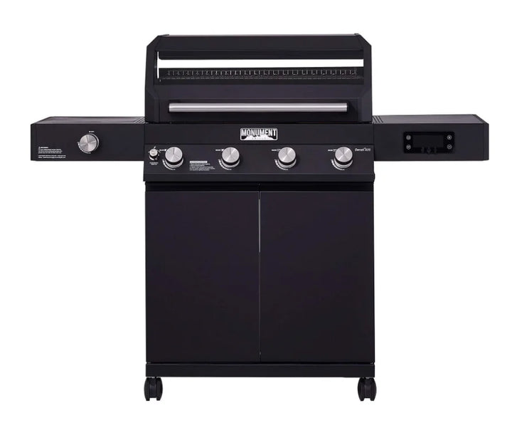 Monument Grills Denali Series D425 Gas Grill - Smart 4-burner propane grill with digital touchscreen display, Bluetooth connectivity, and color-changing LED backlit knobs for precise control over up to 60,000 BTUs of heat on 725 sq. in. of cooking space.
