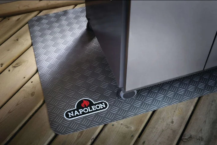 Napoleon Grill Mat, fire-resistant protection for Prestige/PRO 500 Series grills and smaller models, non-slip grey diamond plate pattern.