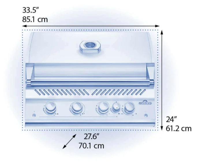 Napoleon Built-In 700 Series 32" Gas Grill with Rear Infrared Burner features premium stainless steel construction, 66,000 BTUs, and 29.5" × 18" primary cooking surface with 9-mm stainless wave grids for even heat and sear marks.