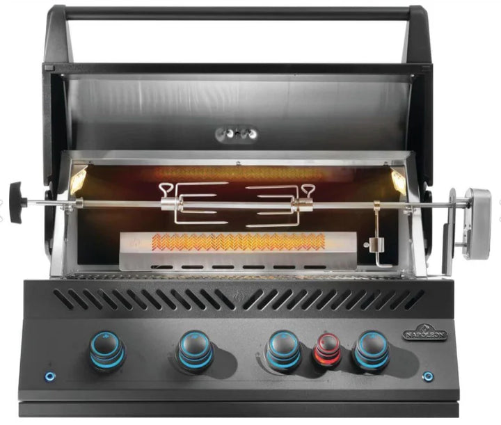 Napoleon Built-In 700 Series 32" Matte Black Gas Grill with Rear Infrared Burner featuring premium stainless steel construction, 66,000 BTUs, and advanced cooking technology.