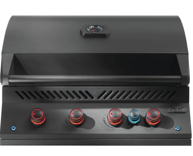 Napoleon Built-In 700 Series 32-inch Gas Grill with Rear Infrared Burner features premium stainless steel construction, 66,000 BTUs, and 9-mm stainless wave cooking grids for even heat and sear marks in Matte/Matt Black finish.