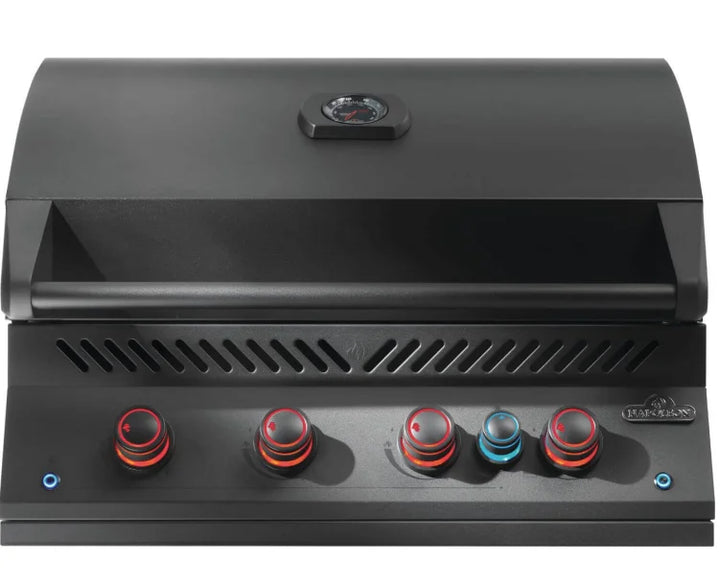 Napoleon Built-In 700 Series 32-inch Gas Grill with Rear Infrared Burner features premium stainless steel construction, 66,000 BTUs, and 9-mm stainless wave cooking grids for even heat and sear marks in Matte/Matt Black finish.