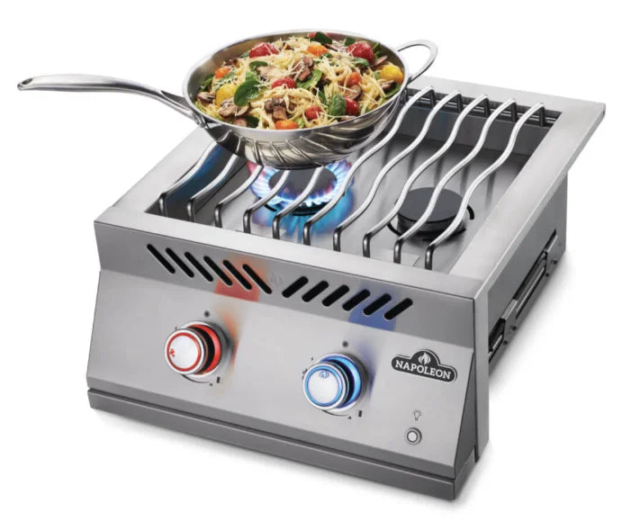 Napoleon Built-In 700 Series Dual Range Top Burner stainless steel drop-in burner with two powerful 30,000 BTU burners for simultaneous cooking alongside main grill.