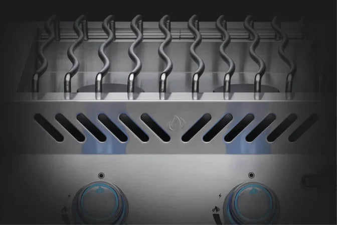 Napoleon Built-In 700 Series Dual Range Top Burner - A premium stainless steel drop-in burner delivering 30,000 BTUs of heat for sauces, sides, and large boils in outdoor kitchens with propane fuel, featuring battery-free JETFIRE ignition and backlit SafetyGlow control knobs.
