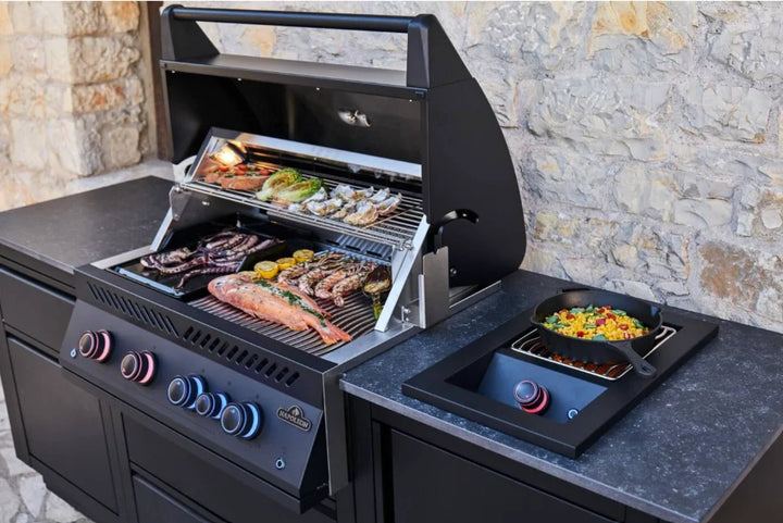 OASIS 301 Modular Outdoor Kitchen Island Kit featuring built-in 700 Series 32" Gas Grill Head with four stainless steel burners, rear infrared rotisserie burner, and JETFIRE ignition.