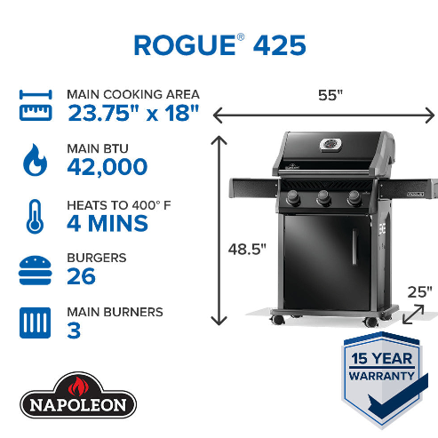 Napoleon Rogue® 425 – Premium 3-Burner Gas Grill in Sleek Black