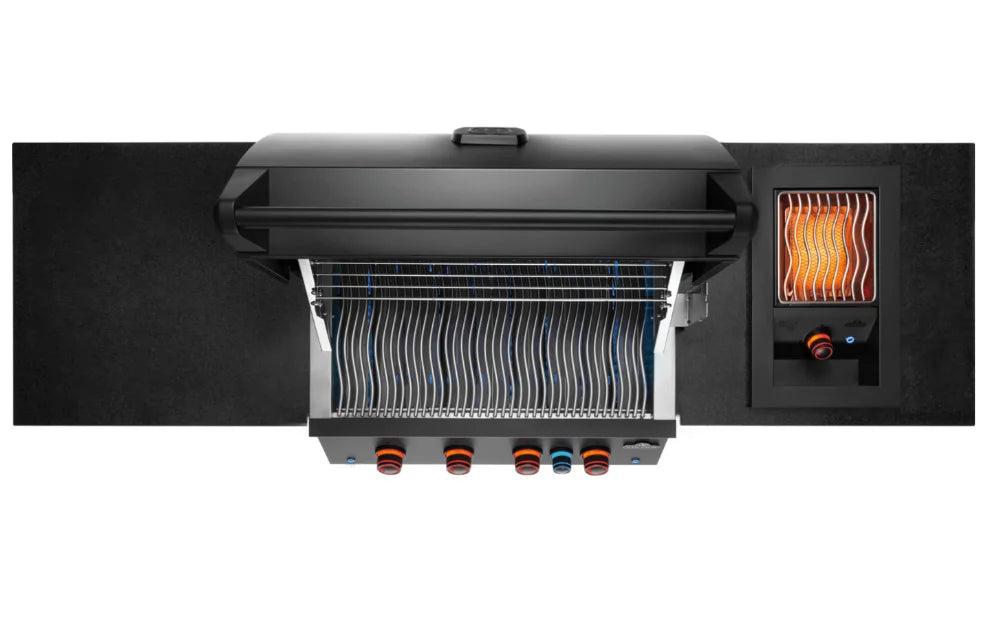 OASIS 301 Modular Outdoor Kitchen Island with Built-In 700 Series 32" Gas Grill featuring durable matte black galvanneal steel cabinetry, soft-close doors and drawers, and a powerful 78,000 BTU gas grill head with four stainless steel burners.