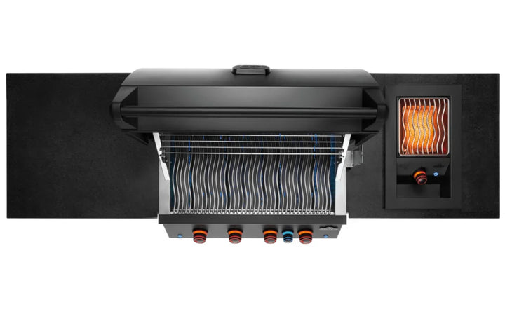 OASIS 301 Modular Outdoor Kitchen Island with Built-In 700 Series 32" Gas Grill featuring durable matte black galvanneal steel cabinetry, soft-close doors and drawers, and a powerful 78,000 BTU gas grill head with four stainless steel burners.