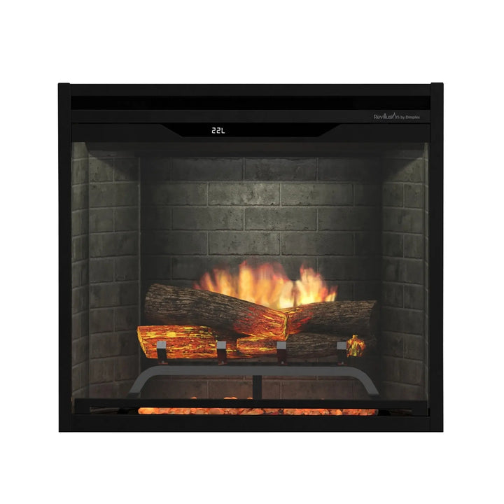 Dimplex Revillusion 24" Built-In Electric Firebox features realistic flame technology, hand-painted logs, and adjustable brightness for authentic ambiance.