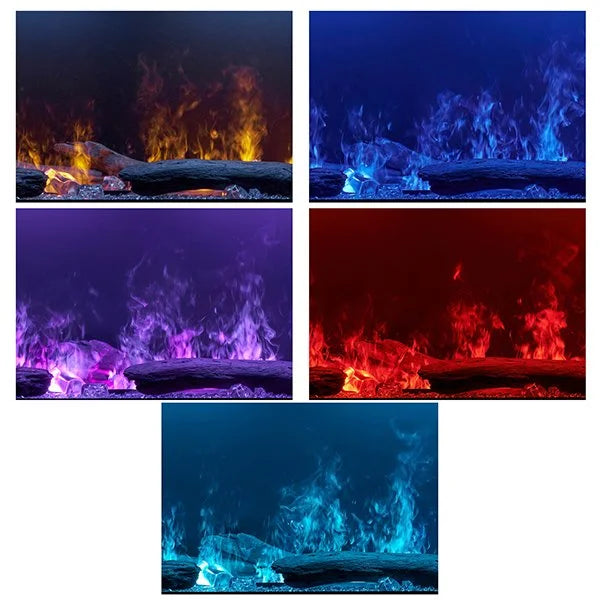 Dimplex 66-Inch Opti-Myst Linear Electric Fireplace features ultrasonic technology and water vapor to create realistic flame and smoke effects with customizable spacers and slots for personalized flame width and intensity.