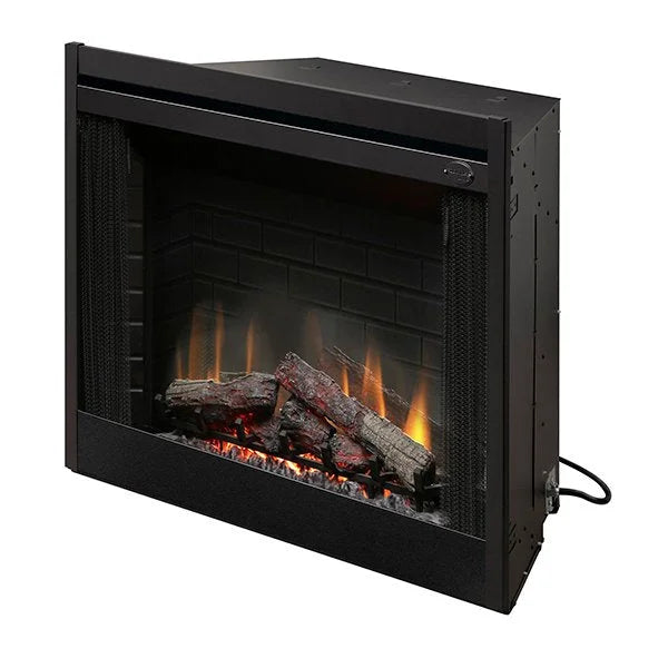 Dimplex 39" BF Deluxe Built-in Electric Firebox/Fireplace: Recessed electric fireplace with LED ember glow logs, pulsating to emulate a real wood-burning fire and incredibly lifelike flames, fan-forced heater for supplemental heat in up to 400 sq. ft.