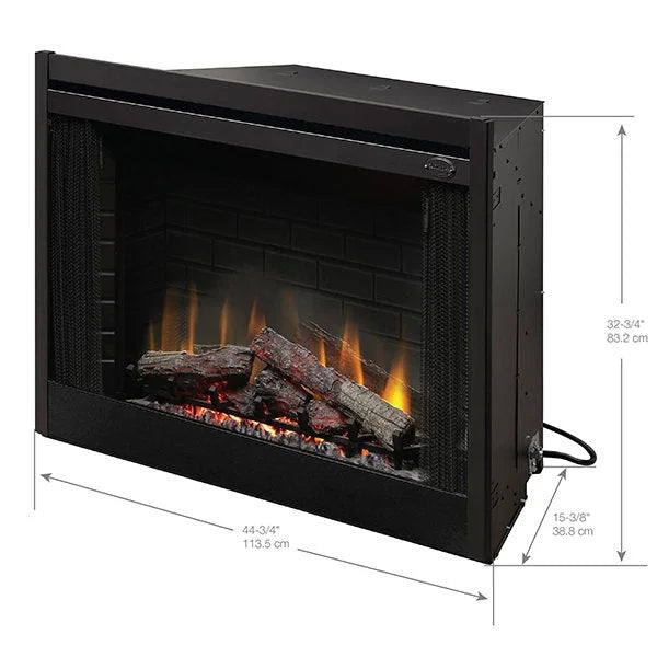 Dimplex 45" BF Deluxe Built-in Electric Firebox/Fireplace features 3D LED Logs and realistic flame effect, integrated air purifier, and multifunction control.