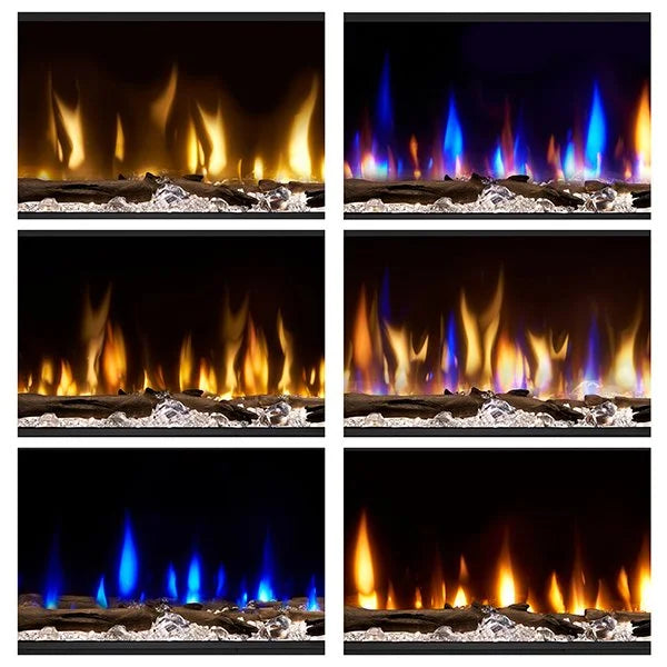 Dimplex IgniteXL Bold 100" Smart Linear Multi-Side View Built-In Electric Fireplace, featuring flexible display options, patented mirror effect, advanced controls, and three flame color choices for customizable realism.