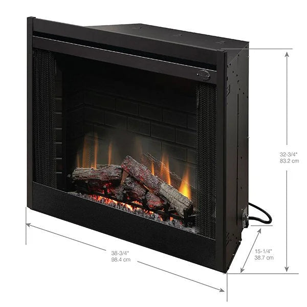 Dimplex 39" BF Deluxe Built-in Electric Firebox/Fireplace: Realistic electric flame with pulsating embers and LED inner glow logs in a flush mount finish with 3D display.