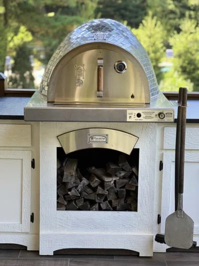 HPC Fire Villa Series Pizza Oven - Commercial-Grade Insert for Built-In Applications featuring glass mosaic tile oven, stainless steel hearth, and dual-fuel hybrid design with electronic ignition.
