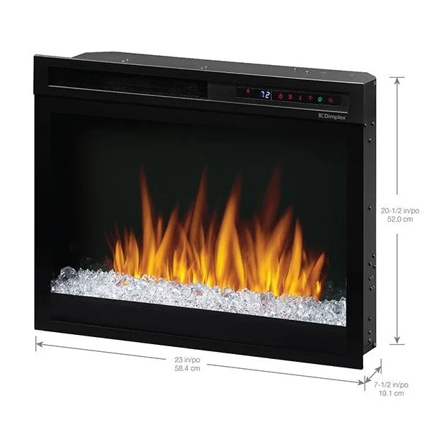 Dimplex Nova 23" Multi-Fire XHD Plug-in Electric Firebox with vibrant LED flames, customizable lighting, and powerful 1,000 sq. ft. heater for cozy ambiance in any room.