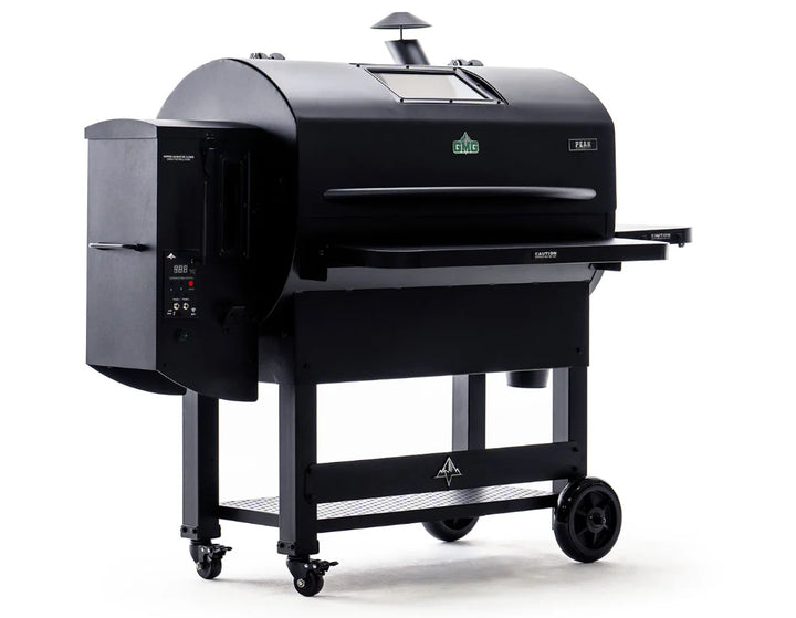 The PEAK PRIME 2.0 WiFi Smart Pellet Grill by Green Mountain Grills, a professional-grade grill delivering rich wood-fired flavor and precise temperature control, featuring a hybrid rounded/peaked chamber for even heat circulation and a 12-volt Direct Power system for efficient pellet use.