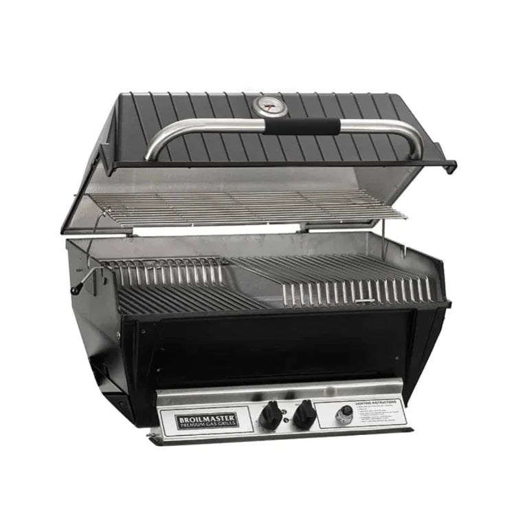 Broilmaster Premium Series Gas Grill P3X features heavy-duty cast aluminum construction, 695 sq. in. total cooking area, and a powerful 40,000 BTU stainless steel bow tie burner for even heat distribution.
