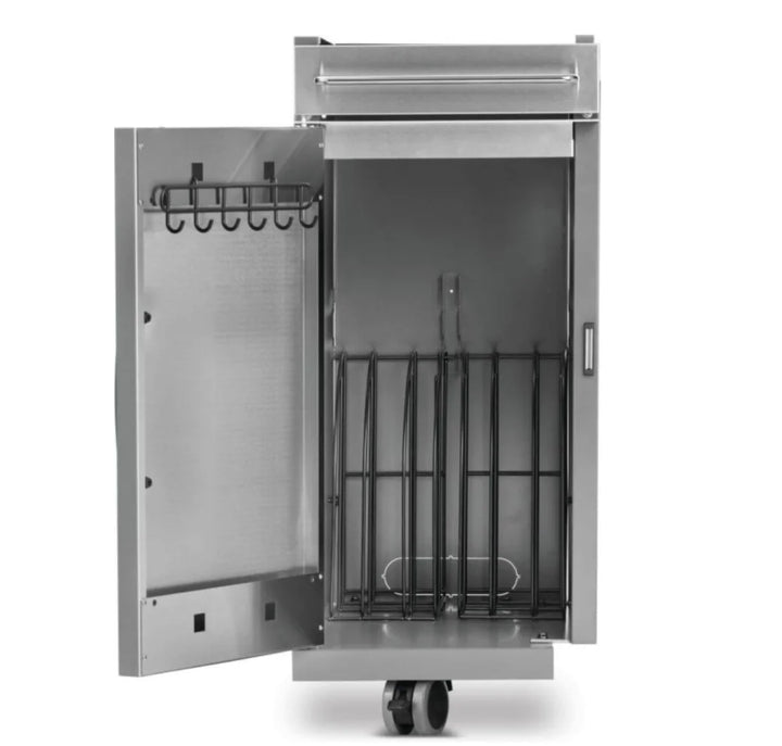Napoleon Rogue PRO Under Grill Storage Cart (1 Cart) - Premium stainless steel storage cabinet with top drawer, tool hooks, and reversible orientation for easy installation near Rogue PRO Series grills.