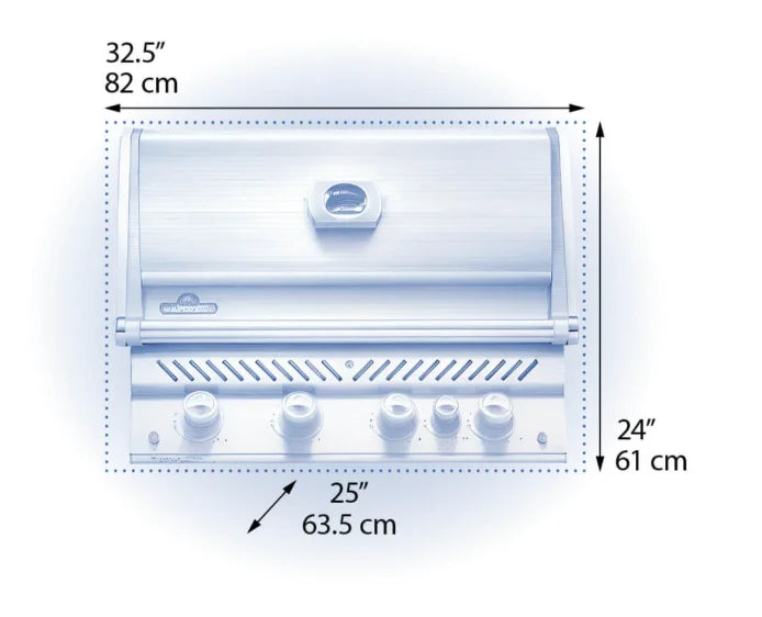 Napoleon Prestige Pro 500 Built-In Gas Grill Head with Infrared Rear Burner, featuring high-grade stainless steel construction, polished chrome accents, and iconic 9.5-mm WAVE cooking grids for even heat distribution and superior sear marks.