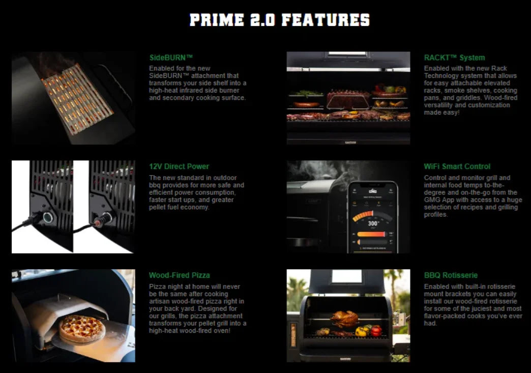 PEAK PRIME 2.0 WiFi Smart Pellet Grill by Green Mountain Grills: A wood-pellet powerhouse with 12-volt Direct Power, hybrid chamber for optimal heat circulation and WiFi Smart Control for remote monitoring and precision temperature control.