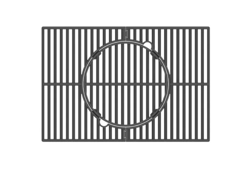 Monument Grills Cordierite Pizza Stone & Round Reversible Cooking Plate features cordierite stone for authentic pizza baking and porcelain-coated cast iron plate with reversible cooking surfaces for grill marks or delicate foods.