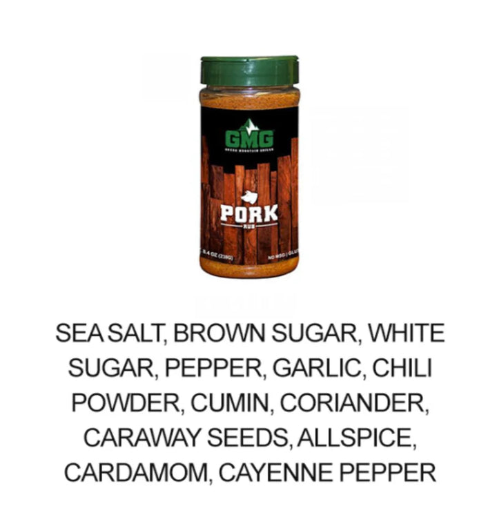 Pork Dry Rub by Green Mountain Grills, a carefully crafted blend of 11 premium spices for bold, mouthwatering flavor in every pork cut.
