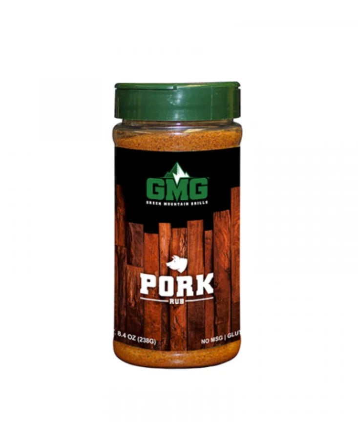 Richly flavored Pork Dry Rub from Green Mountain Grills, crafted with 11 premium spices for bold, mouthwatering taste in every cut.