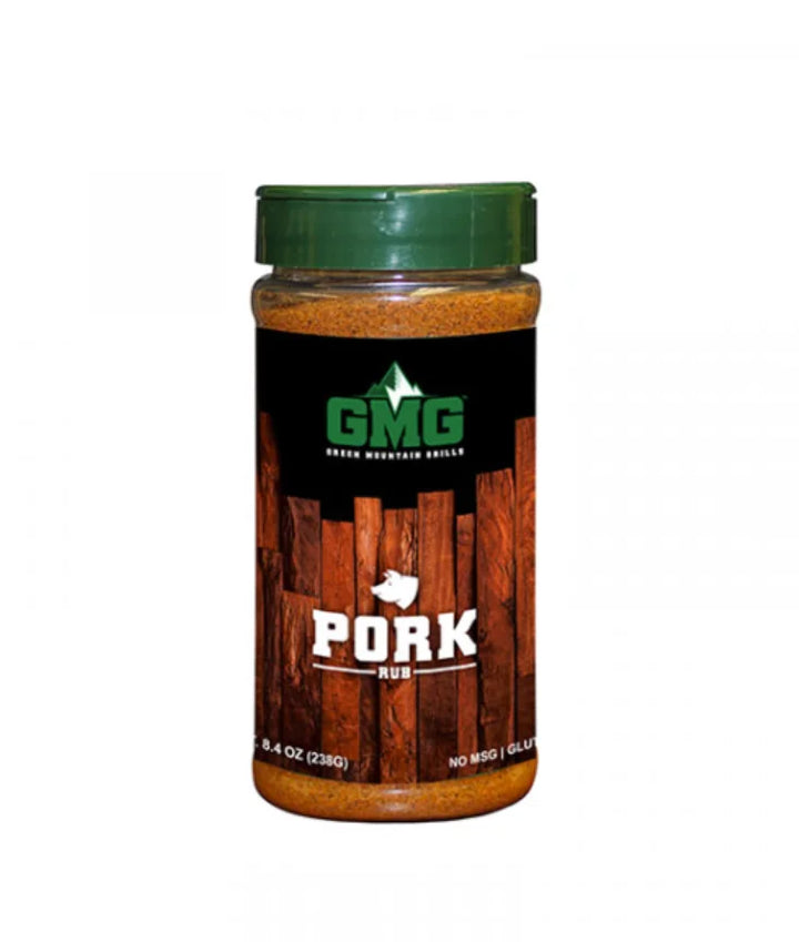 Richly flavored Pork Dry Rub from Green Mountain Grills, crafted with 11 premium spices for bold, mouthwatering taste in every cut.