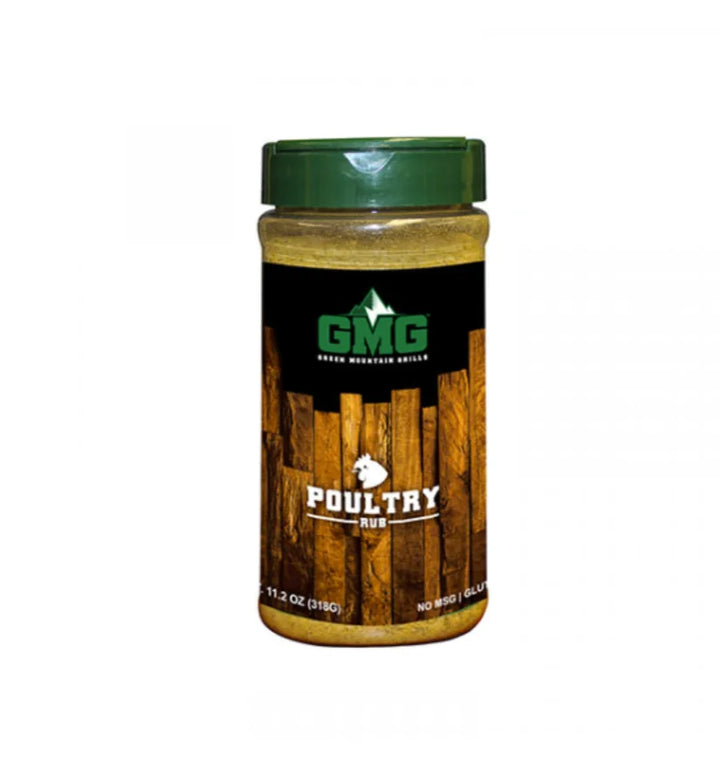 Green Mountain Grills Poultry Dry Rub - A balanced blend of sweet and savory spices in a convenient shaker container for tender, flavorful poultry.