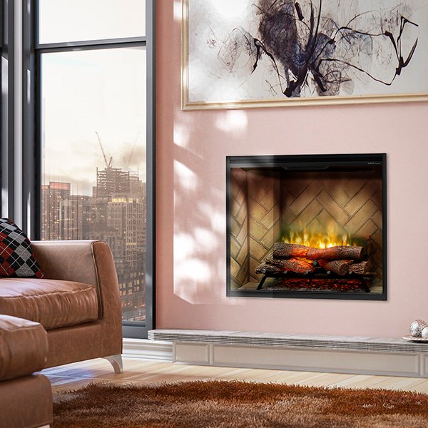 New Dimplex Revillusion Portrait 36 inch Built-In Electric Firebox w/ Glass and Plug Kit | Herringbone Brick