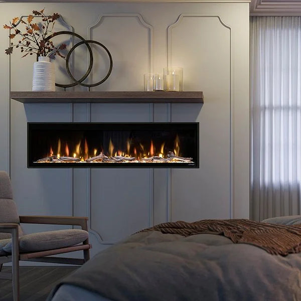 Dimplex 60" Ignite Evolve Built-in Electric Fireplace with ultra-realistic flames, premium media, and intelligent heat control in a sleek frameless design with customizable lighting and smartphone app control.