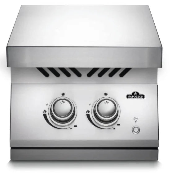 Napoleon Built-in 700 Series Inline Dual Range Top Burner, premium stainless steel construction, dual burners providing dedicated space for sauces, sides, and large pots, battery-free JETFIRE ignition for instant lighting.