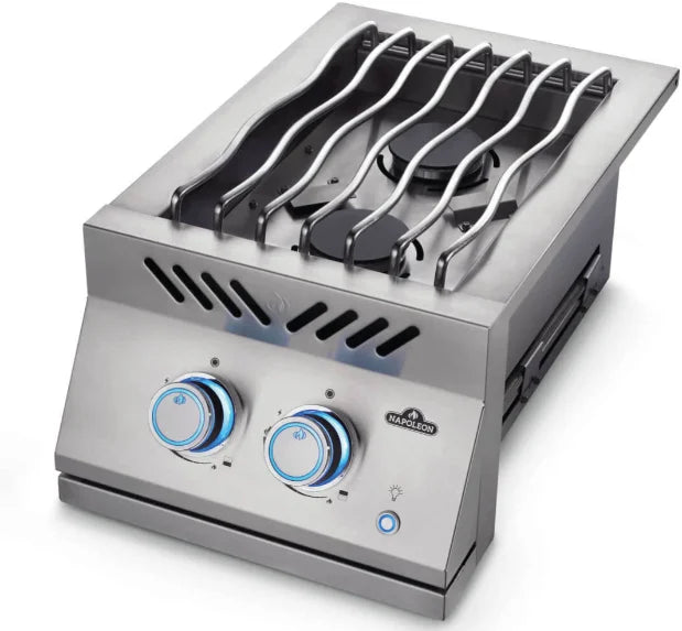 Napoleon Built-in 700 Series Inline Dual Range Top Burner features two powerful burners, premium stainless steel construction, and instant JETFIRE ignition system for reliable cooking performance.