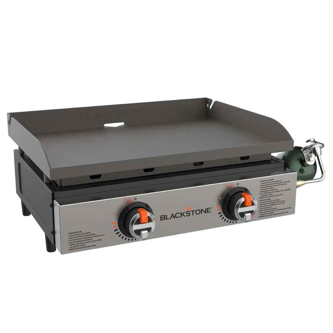 The Blackstone Original 22" Tabletop Griddle features an Omnivore griddle plate for even heat distribution and dual independently controlled heat zones, ideal for outdoor adventures and everyday cooking.