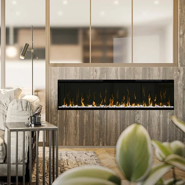 Dimplex IgniteXL Linear Recessed Built-in Electric Fireplace, featuring a stunning flame display and Edge-to-edge glass for a panoramic view from any angle.